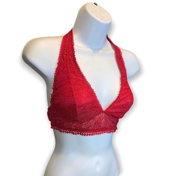 NWT Victoria's Secret Sexy Red Lace Halter Bra Bralette Size Small No Underwire - Picture 1 of 7